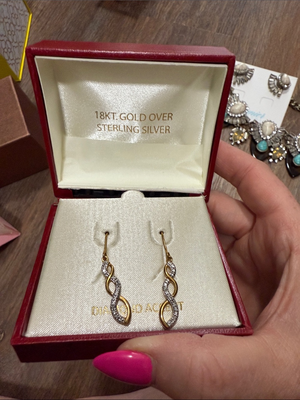 18KT Gold Over Sterling Silver Stamped 925 Twisted Drop Earrings - Gold